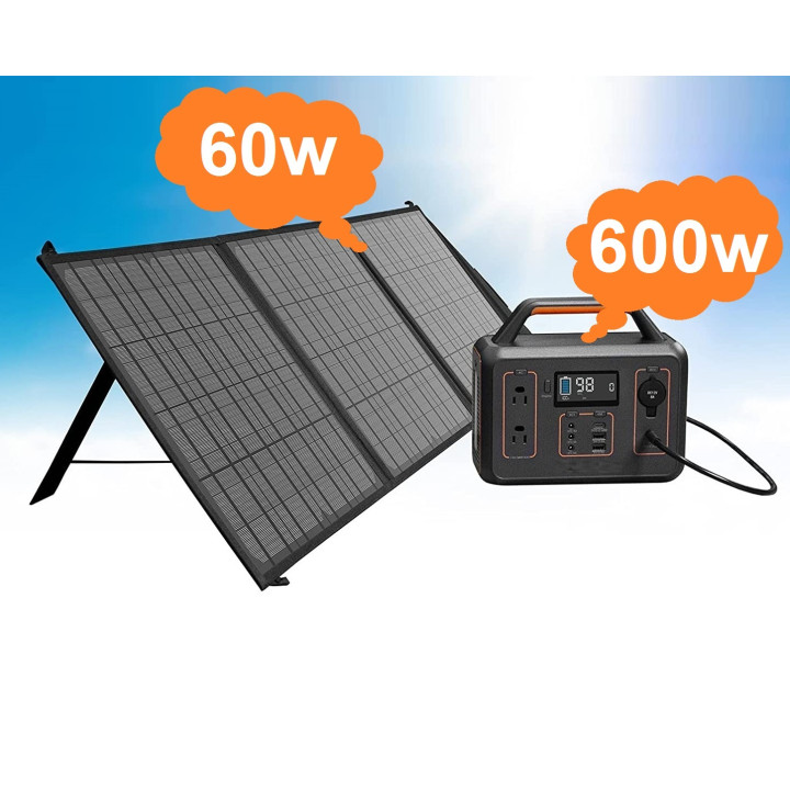 BRIDNA 600W (Пік 1200Вт) + сонячна панель 60W портативний сонячний генератор електростанція, ДБЖ, із зарядкою від сонячної панелі.