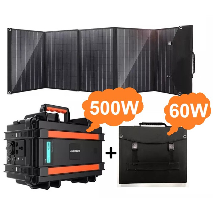 AUMOON BPS-500W (Пік 1000Вт) 550Wh / 150000mAh + сонячна панель 60W портативний сонячний генератор електростанція, ДБЖ, із зарядкою від сонячної панелі.