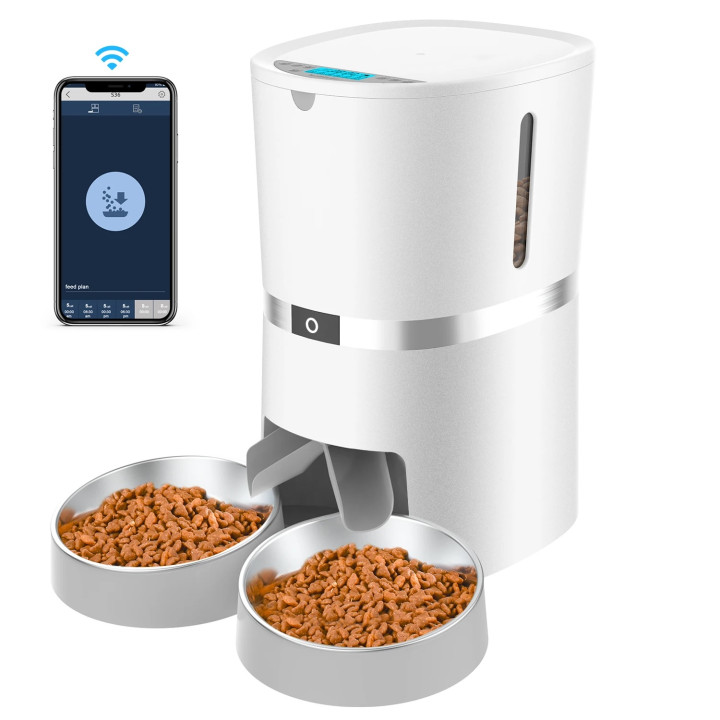 Годівниця для котів та собак автоматична Honeyguaridan S36D WiFi, 4л, 2 тарілки,  Біла
