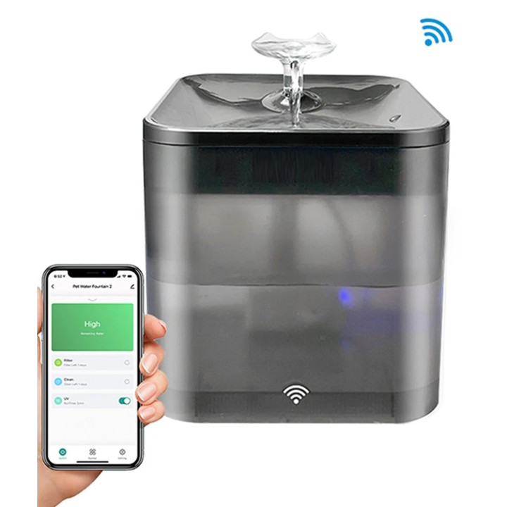 Поїлка - фонтан для котів та собак Petrust ТК-WF002, WiFi, UF- стерилізація, 2,2л, Чорний